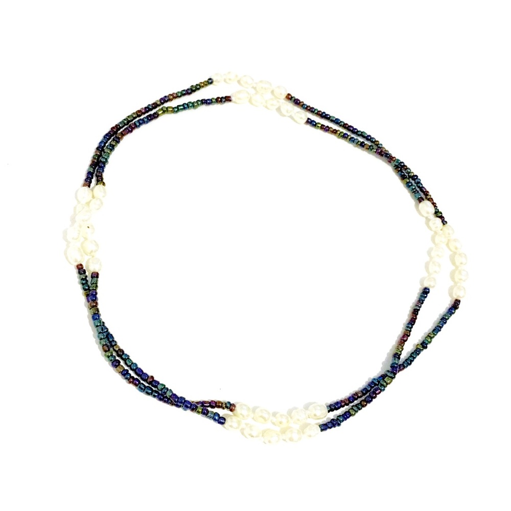 Real Freshwater pearl and Purple & Blue beaded necklace